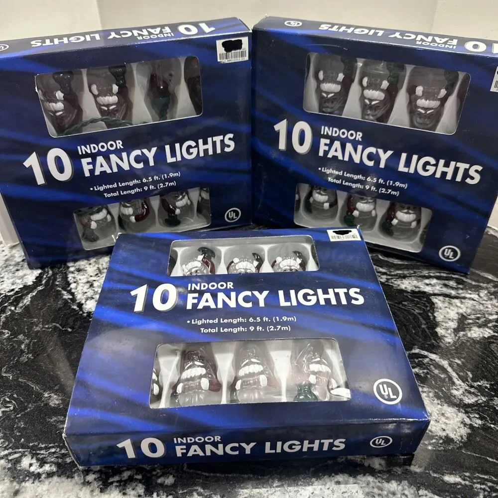 3 Boxes Indoor Fancy Christmas Lights String of 10 Santa Claus 6.5ft